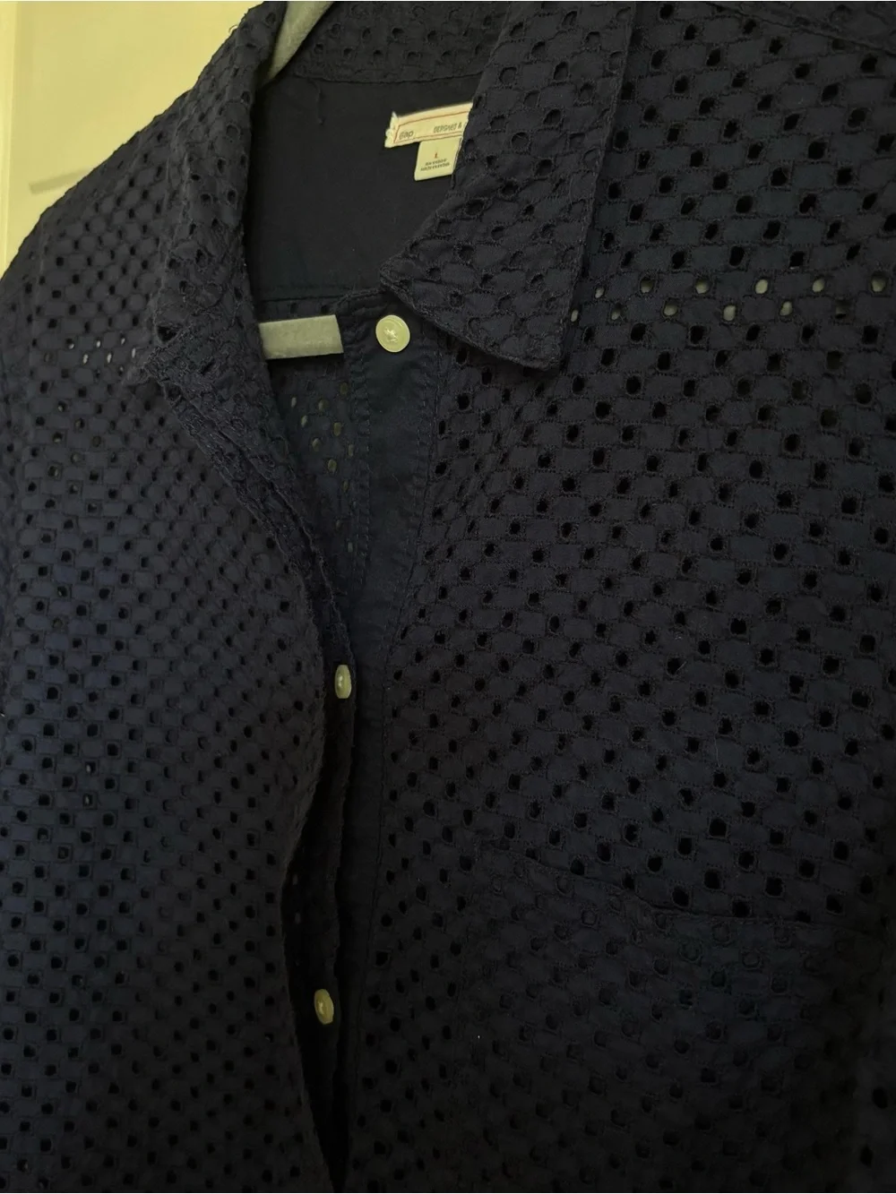 Gap Eyelet Heritage Collection Broderie Anglaise Cotton Roll Tab Navy Popover L